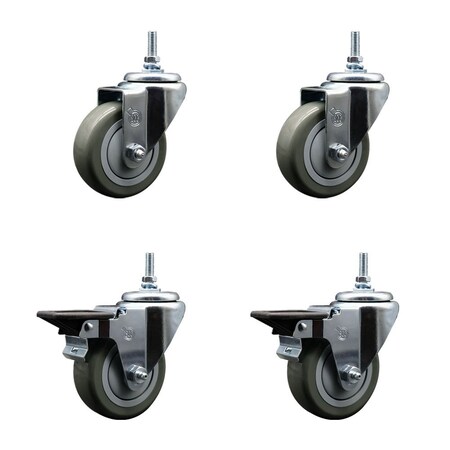 Service Caster 35 Inch Gray Polyurethane 12 MM Threaded Stem Caster Set 2 Brakes SCC SCC-TS20S3514-PPUB-M1215-2-PLB-2